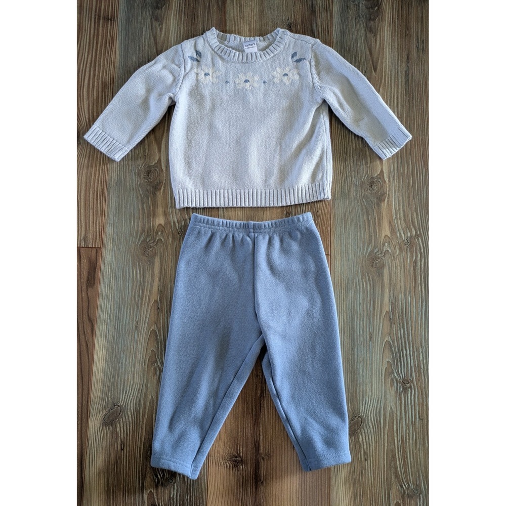 Carter's Child Of Mine Baby Girl Blue 2 Piece Sweater & Sweatpants Set 18 Months